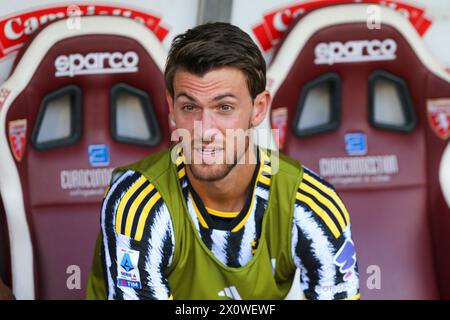 Daniele Rugani della Juventus FC durante la partita di serie A tra Torino FC e Juventus FC del 13 aprile 2024 allo Stadio Olimpico grande Torino di Torino, Foto Stock