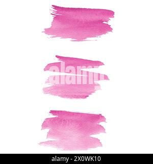 Acquerello illustrazione astratta di macchie, tratti e schizzi di pennello di colore rosa caldo, isolata. Adatto per sfondi ad acquerello e. Foto Stock