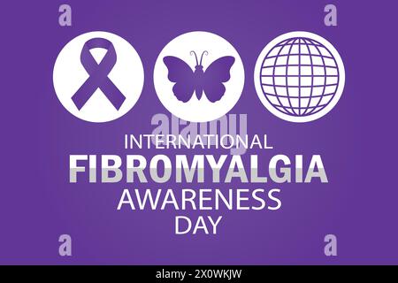 Giornata internazionale di sensibilizzazione sulla fibromialgia. Concetto di salute. Modello per sfondo, banner, scheda, poster con iscrizione di testo. Illustrazione vettoriale Illustrazione Vettoriale