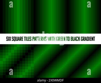 Da verde a nero in piastrelle quadrate, motivo vettoriale senza cuciture, monocromatico, collezione di sei Illustrazione Vettoriale