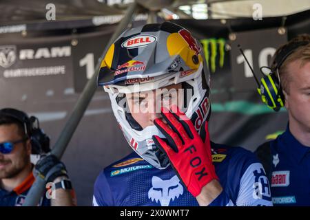 Pietramurata, Italia. 14 aprile 2024. De Wolf Kay, NED, Husqvarna durante la Round4 MXGP del Campionato del mondo di Motocross Trentino, sul circuito di Ciclamino, Pietramurata (TN), Italia il 14 aprile 2024 durante MXGP del Trentino, gara di Motocross a Pietramurata, Italia, 14 aprile 2024 credito: Agenzia fotografica indipendente/Alamy Live News Foto Stock