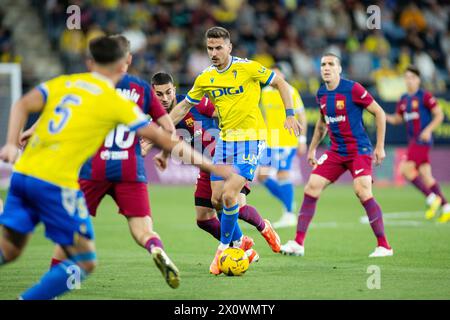Javi Hernandez di Cadice durante la partita di calcio spagnola della Liga tra Cadice CF e FC Barcelona il 13 aprile 2024 allo stadio Nuevo Mirandilla di Cadice, Spagna Foto Stock