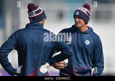 Northampton, Inghilterra. 14 aprile 2024. Chris Tremain del Northamptonshire prima del terzo giorno del Vitality County Championship Division Two match tra il Northamptonshire County Cricket Club e il Middlesex County Cricket Club al County Ground, Wantage Road. Kyle Andrews/Alamy Live News Foto Stock