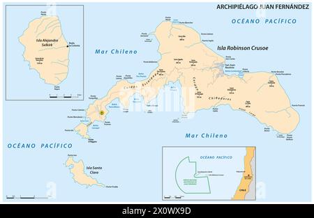 Mappa vettoriale dell'arcipelago cileno delle Isole Juan Fernandez Foto Stock