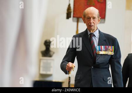 Il duca di Kent arriva alla Guards Chapel a Wellington Barracks a Westminster, Londra, mentre assiste alla Black Sunday Parade delle guardie scozzesi. Data foto: Domenica 14 aprile 2024. Foto Stock