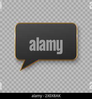 Bolla vocale nera vettoriale con bordo dorato su sfondo scuro. Illustrazione 3d realistica. Forma rettangolare. Modello per il progetto. Illustrazione Vettoriale