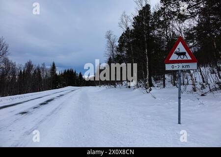 Cartello di avvertimento alce/alci, Norvegia Foto Stock