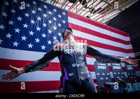 Austin, Stati Uniti. 13 aprile 2024. Gara di sprint del MotoGP Red Bull Grand Prix di Las Americas al Las Americas Circuit, Austin, Texas, 13 aprile 2024 nella foto: Maverick Viñales Clasificacion del Gran Premio de Las Americas en el circuito de Las Americas, Austin, Texas. 13 de Abril de 2024 POOL/ MotoGP.com/Cordon Press Images sarà solo per uso editoriale. Credito obbligatorio: © motogp.com credito: CORDON PRESS/Alamy Live News Foto Stock