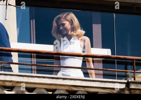 Milano, Zendaya, Mike Faist, Josh o'Connor e Luca Guadagnino arrivano alla photocall in occasione dell'uscita del film Challengers alla Terrazza Duomo 21. Nella foto: Zendaya Foto Stock