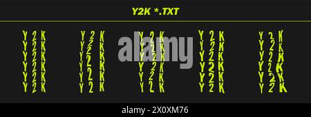 Raccolta parole scritte psichedeliche - Y2K. Set words psichedelici retrò futuristici. Forme geometriche surreali sulle parole, wireframe cyberpunk astratto. V Illustrazione Vettoriale