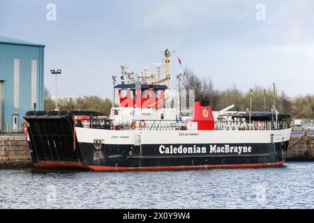 Traghetto Caledonian MacBrayne, Loch Tarbert. Ormeggio a Port Glasgow, Scozia, Regno Unito Foto Stock