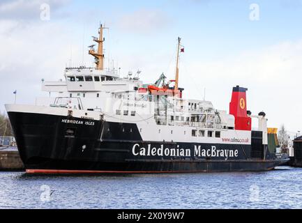 Traghetto Caledonian MacBrayne, Isole Ebridi, ormeggio a Port Glasgow, Scozia, Regno Unito Foto Stock