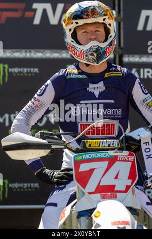 Pietramurata, Italia. 14 aprile 2024. De Wolf Kay, NED, Husqvarna durante la Round4 MXGP del Campionato del mondo di Motocross Trentino, sul circuito di Ciclamino, Pietramurata (TN), Italia il 14 aprile 2024 durante MXGP del Trentino, gara di Motocross a Pietramurata, Italia, 14 aprile 2024 credito: Agenzia fotografica indipendente/Alamy Live News Foto Stock