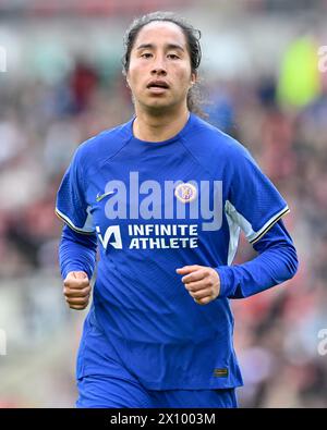 Leigh, Regno Unito. 14 aprile 2024. Mayra Ramírez di Chelsea Women, durante la semifinale di Adobe Women's fa Cup Manchester United Women vs Chelsea FC Women al Leigh Sports Village, Leigh, Regno Unito, 14 aprile 2024 (foto di Cody Froggatt/News Images) a Leigh, Regno Unito il 4/14/2024. (Foto di Cody Froggatt/News Images/Sipa USA) credito: SIPA USA/Alamy Live News Foto Stock