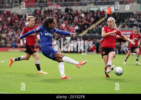 REGNO UNITO. 14 aprile 2024. Manchester United Women vs Chelsea Women- Women's fa Cup semifinale LEIGH, INGHILTERRA - 14 DICEMBRE: Mayra RAMIREZ tira in porta durante la partita del quarto turno di fa Cup femminile tra Manchester United e Chelsea al Leigh Sports Village il 14 aprile 2024 a Leigh, Inghilterra. Crediti: ALAN EDWARDS/Alamy Live News Foto Stock