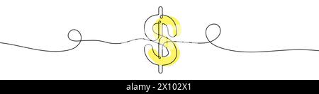 Disegno continuo modificabile dell'icona della valuta del dollaro. Simbolo del dollaro in uno stile di riga. Illustrazione Vettoriale