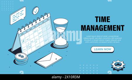 Poster vettoriale di gestione del tempo isometrico Illustrazione Vettoriale