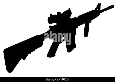 M4 Carbine con vista ottica e silhouette nera in primo piano Foto Stock
