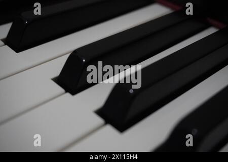 In bianco e nero di tasti di pianoforte close up Foto Stock