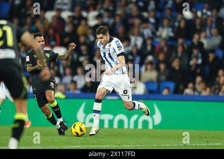 San Sebastian, Spagna. 14 aprile 2024. Arsen Zakharyan (Sociedad) calcio: Partita spagnola "LaLiga EA Sports" tra Real Sociedad 2-2 UD Almeria alla reale Arena di San Sebastian, Spagna. Crediti: Mutsu Kawamori/AFLO/Alamy Live News Foto Stock