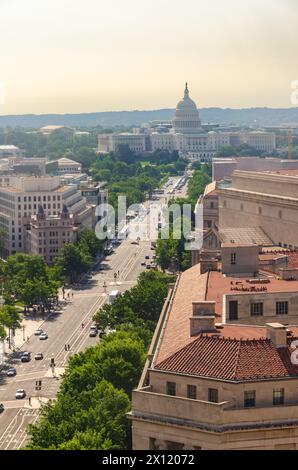 Vista del Campidoglio dall'Old Post Office Pavilion a Washington D.C., USA Foto Stock