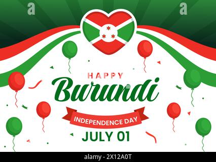 Happy Burundi Independence Day Vector Illustration on 1 July with Waving Flag and Ribbon in National Holiday Flat Cartoon background Illustrazione Vettoriale