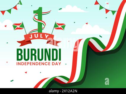 Happy Burundi Independence Day Vector Illustration on 1 July with Waving Flag and Ribbon in National Holiday Flat Cartoon background Illustrazione Vettoriale