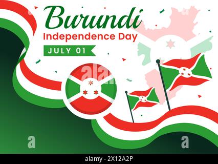 Happy Burundi Independence Day Vector Illustration on 1 July with Waving Flag and Ribbon in National Holiday Flat Cartoon background Illustrazione Vettoriale