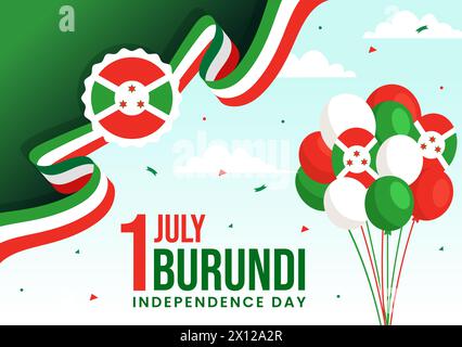 Happy Burundi Independence Day Vector Illustration on 1 July with Waving Flag and Ribbon in National Holiday Flat Cartoon background Illustrazione Vettoriale