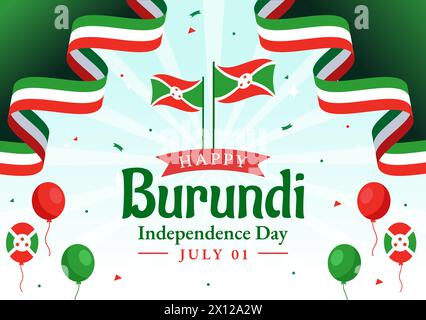 Happy Burundi Independence Day Vector Illustration on 1 July with Waving Flag and Ribbon in National Holiday Flat Cartoon background Illustrazione Vettoriale