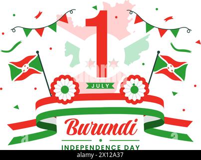 Happy Burundi Independence Day Vector Illustration on 1 July with Waving Flag and Ribbon in National Holiday Flat Cartoon background Illustrazione Vettoriale