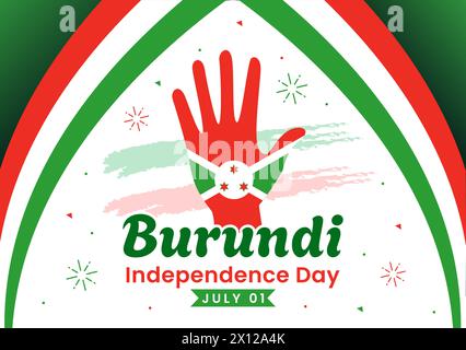 Happy Burundi Independence Day Vector Illustration on 1 July with Waving Flag and Ribbon in National Holiday Flat Cartoon background Illustrazione Vettoriale