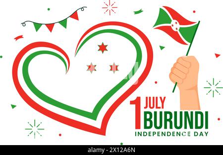 Happy Burundi Independence Day Vector Illustration on 1 July with Waving Flag and Ribbon in National Holiday Flat Cartoon background Illustrazione Vettoriale