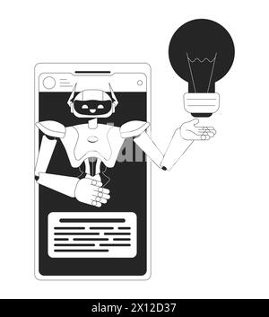 Oggetto cartoni animati 2D in bianco e nero per cellulare assistente AI Illustrazione Vettoriale