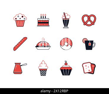Dolci e bevande - set di icone di stile design della linea Illustrazione Vettoriale