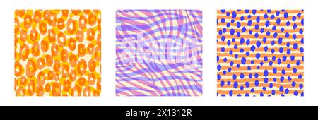 Modelli animali astratti. Stampa senza cuciture della pelle di giraffa zebra tigre leopardata, colorate texture di pelliccia selvatica per un design in tessuto di carta avvolgente. Gruppo vettoriale Illustrazione Vettoriale