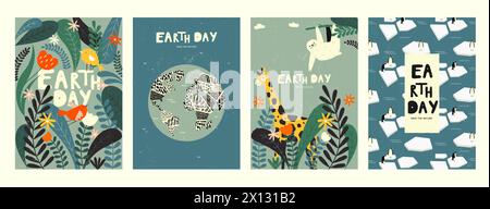 Terra banner ambientale. Concetto di riscaldamento globale, salvare il pianeta terrestre con il logo di riciclaggio e le mani, l'ecologia e la protezione della natura. Illustrazione vettoriale Illustrazione Vettoriale