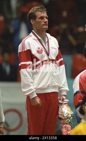 Il judoka austriaco Peter Saisenbacher vince la medaglia d'oro ai Giochi olimpici di Seoul, Corea del Sud, 29.09.1988. - 19880929 PD0007 - Rechteinfo: Diritti gestiti (RM) Foto Stock