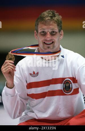 Il judoka austriaco Peter Saisenbacher vince la medaglia d'oro ai Giochi olimpici di Seoul, Corea del Sud, 29.09.1988. - 19880929 PD0008 - Rechteinfo: Diritti gestiti (RM) Foto Stock