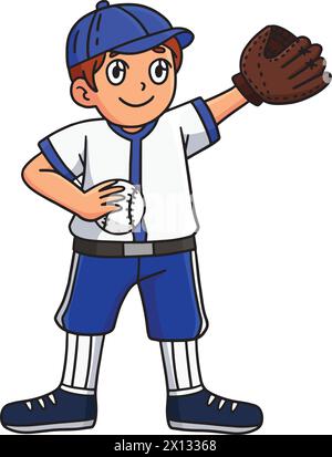 Baseball Boy Pitcher Cartoon Colored Clipart Illustrazione Vettoriale