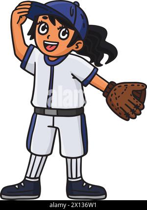 Baseball Girl Player Cartoon Colored Clipart Illustrazione Vettoriale