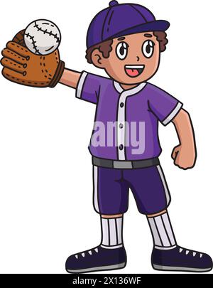 Boy Raising Baseball Cartoon Colored Clipart Illustrazione Vettoriale