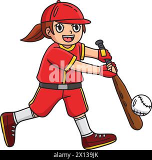 Ragazza che colpisce Baseball Cartoon Colored Clipart i Illustrazione Vettoriale
