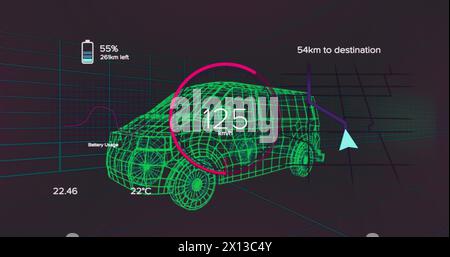 Immagine dell'elaborazione dei dati su un modello di auto 3d. Foto Stock