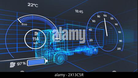 Immagine dell'interfaccia digitale per auto ed elaborazione dei dati sul modello 3d dell'auto Foto Stock