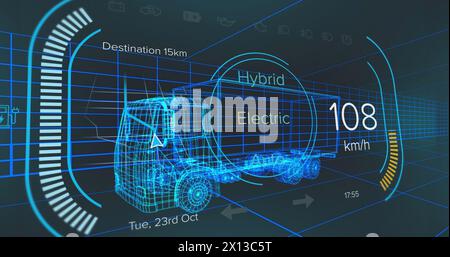 Immagine dell'interfaccia digitale per auto ed elaborazione dei dati sul modello 3d dell'auto Foto Stock