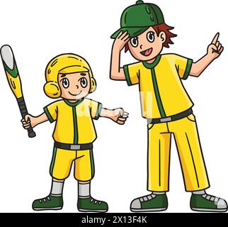 Baseball Boy e Coach Cartoon Colored Clipart Illustrazione Vettoriale