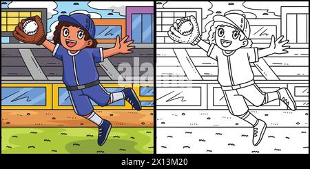 Girl Fielder Catching Baseball Illustration Illustrazione Vettoriale