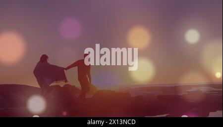 Immagine di punti luminosi su diverse coppie che si tengono per mano Foto Stock