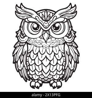 Pagina da colorare Mandala per adulti. Modello di libro colorante Owl Head Zen Spiritual relax. Illustrazione Vettoriale